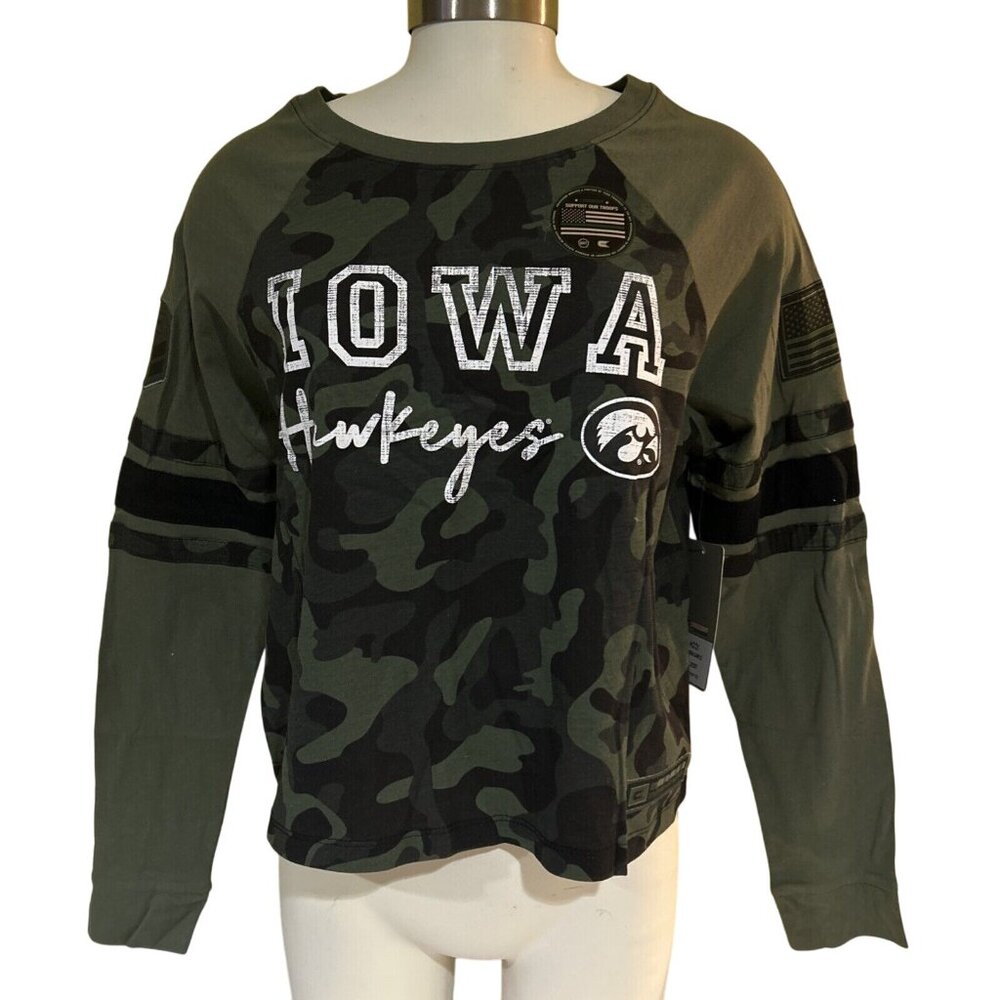 New Iowa Hawkeyes Colosseum Women’s OHT Camo Crop Top Long Sleeve T-Shirt (M)
